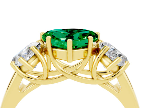 Yellow gold Three-Stone Heart Cut Emerald Engagement Ring with Prong Setting_4