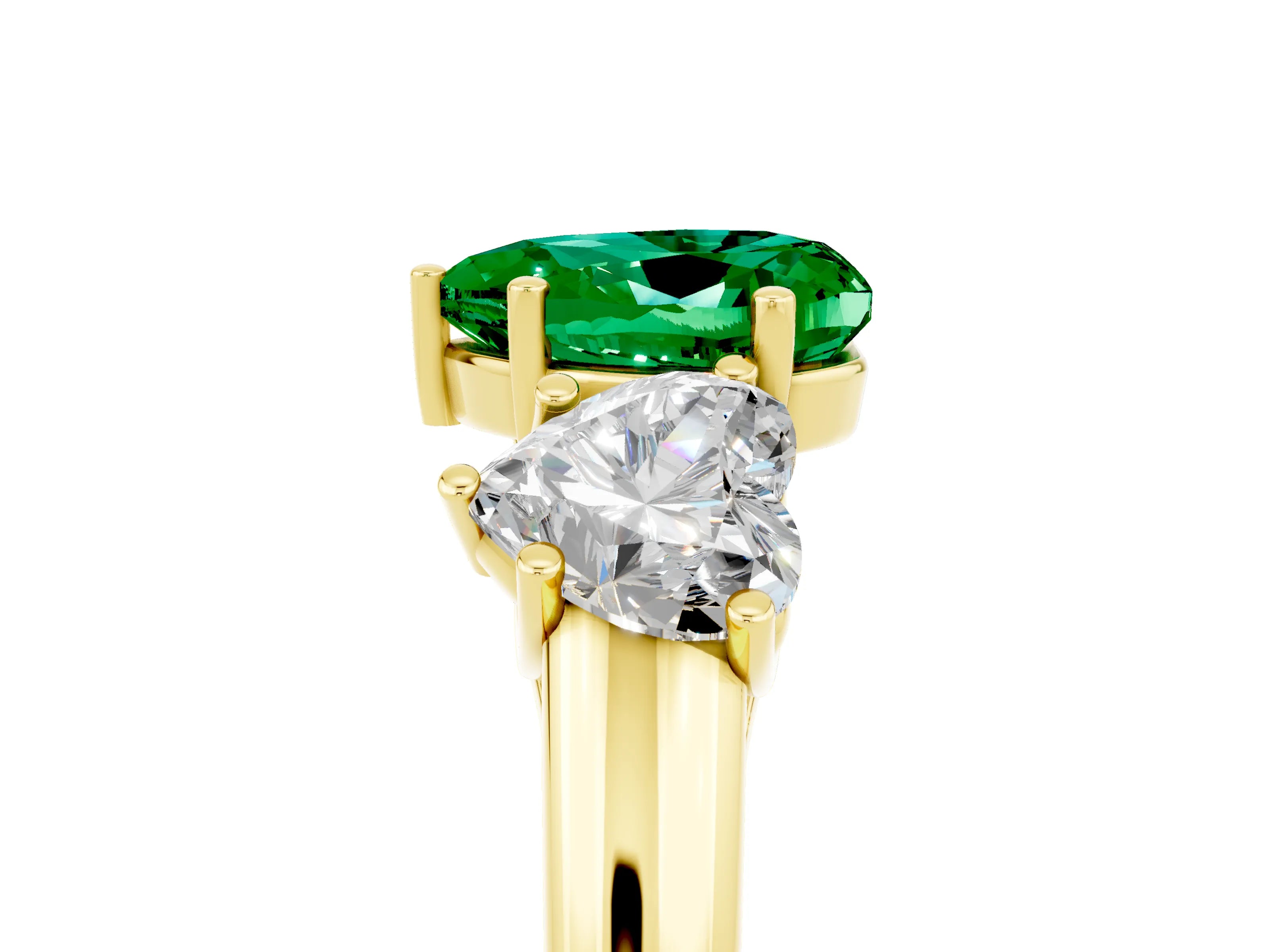 Yellow gold Three-Stone Heart Cut Emerald Engagement Ring with Prong Setting_5
