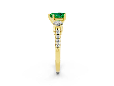 Yellow gold Three-Stone Heart Cut Emerald Pavé Band with Four-Prong Setting_2