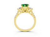 Yellow gold Three-Stone Heart Cut Emerald Pavé Band with Four-Prong Setting_3