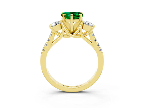 Yellow gold Three-Stone Heart Cut Emerald Pavé Band with Four-Prong Setting_3