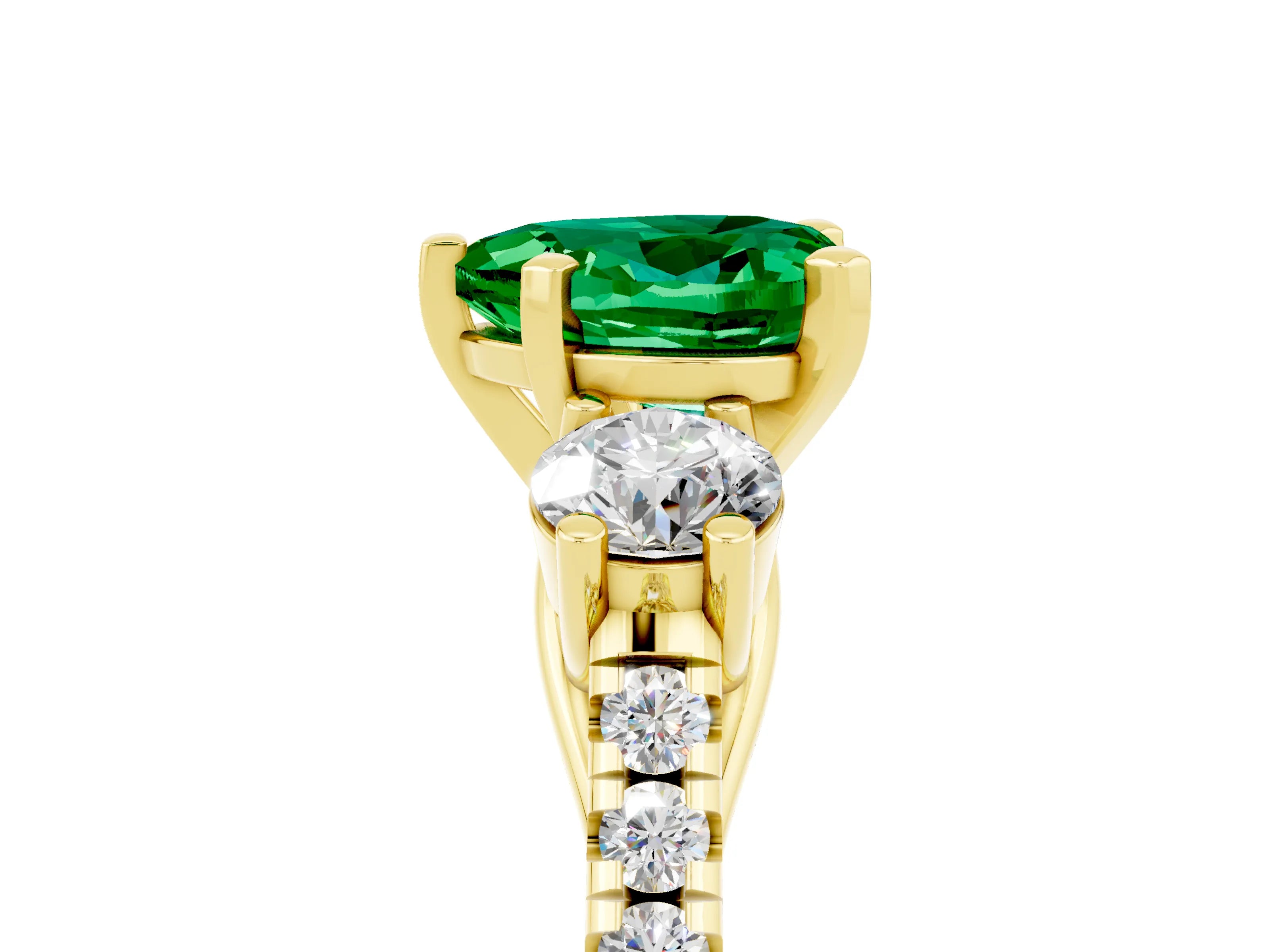 Yellow gold Three-Stone Heart Cut Emerald Pavé Band with Four-Prong Setting_5
