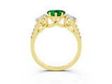 Yellow gold Three-Stone Heart Cut Emerald Ring with Pavé Band and Prong Setting_15