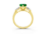 Yellow gold Three-Stone Heart Cut Emerald Ring with Pear Side Stones and Four-Prong Setting_3