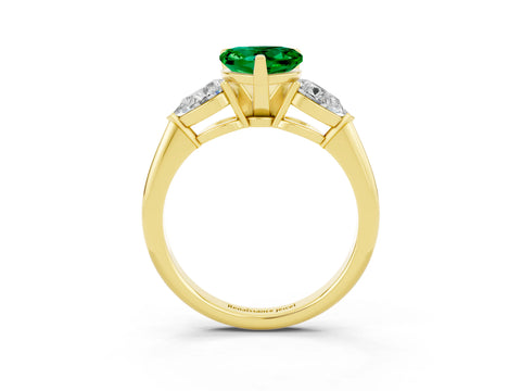 Yellow gold Three-Stone Heart Cut Emerald Ring with Pear Side Stones and Four-Prong Setting_3