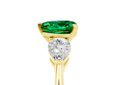Yellow gold Three-Stone Heart Cut Emerald Ring with Pear Side Stones and Four-Prong Setting_5