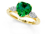 Yellow gold Three-Stone Heart Cut Emerald Ring with Pear  Side Stones in Four-Prong Setting_13