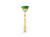 Yellow gold Three-Stone Heart Cut Emerald Ring with Pear  Side Stones in Four-Prong Setting_14