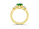 Yellow gold Three-Stone Heart Cut Emerald Ring with Pear  Side Stones in Four-Prong Setting_15