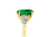 Yellow gold Three-Stone Heart Cut Emerald Ring with Pear  Side Stones in Four-Prong Setting_17