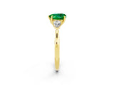 Yellow gold Three-Stone Heart Cut Emerald Ring with Pear  Side Stones in Four-Prong Setting_38
