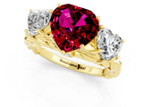 Yellow gold Three-Stone Heart Cut Garnet Braided Band Ring with Four-Prong Setting_13