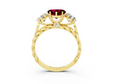 Yellow gold Three-Stone Heart Cut Garnet Braided Band Ring with Four-Prong Setting_15