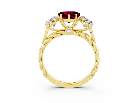 Yellow gold Three-Stone Heart Cut Garnet Braided Band Ring with Four-Prong Setting_15