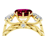 Yellow gold Three-Stone Heart Cut Garnet Braided Band Ring with Four-Prong Setting_16