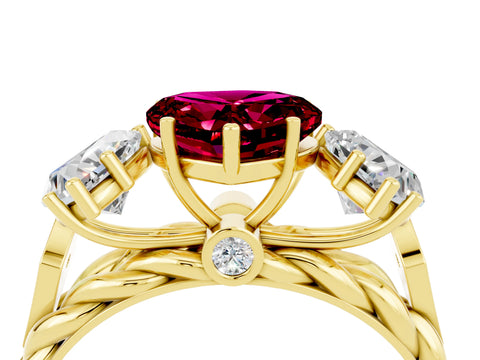 Yellow gold Three-Stone Heart Cut Garnet Braided Band Ring with Four-Prong Setting_16