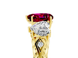 Yellow gold Three-Stone Heart Cut Garnet Braided Band Ring with Four-Prong Setting_17