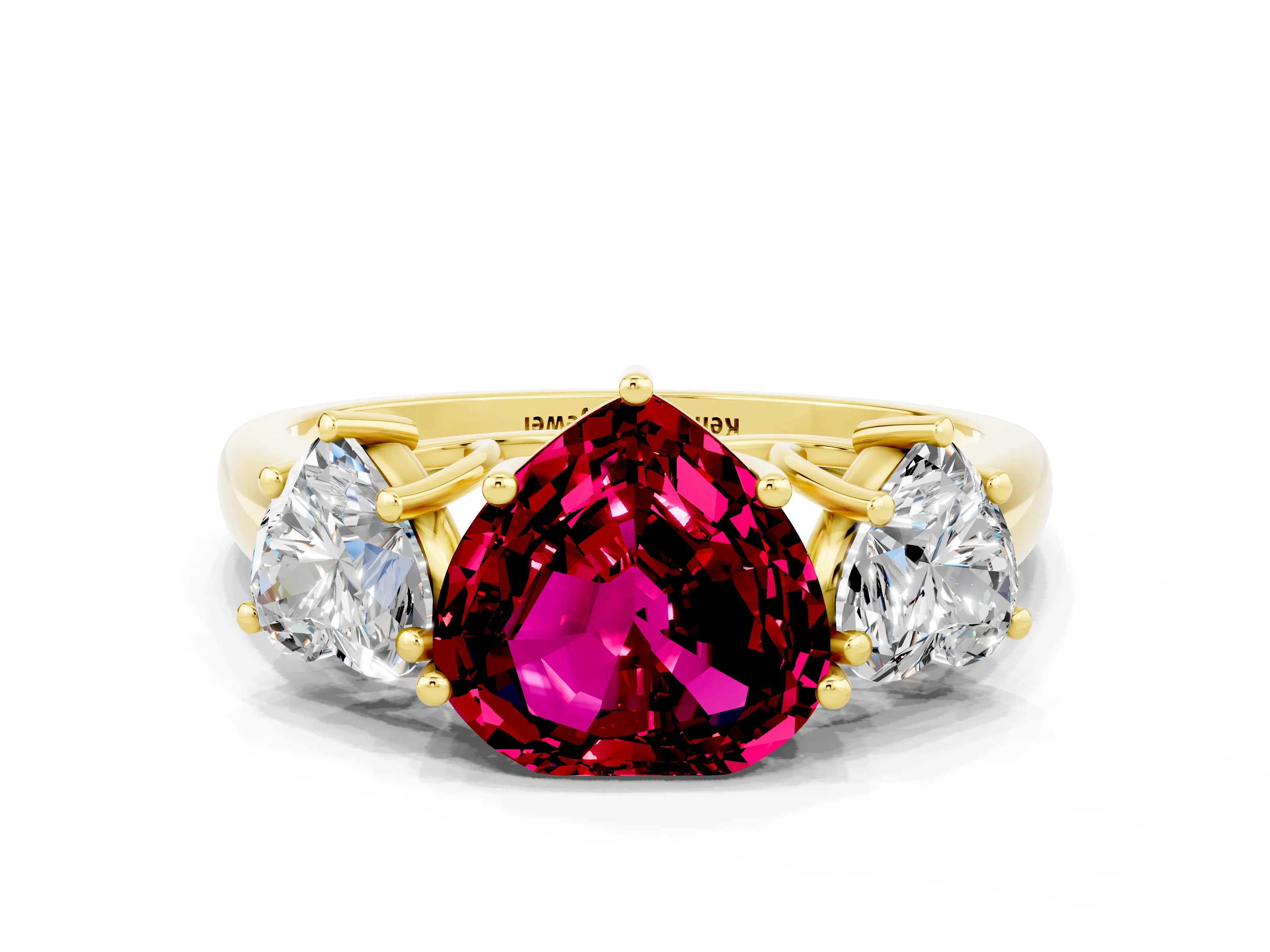 Yellow gold Three-Stone Heart Cut Garnet Engagement Ring with Prong Setting