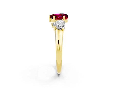 Yellow gold Three-Stone Heart Cut Garnet Engagement Ring with Prong Setting_2
