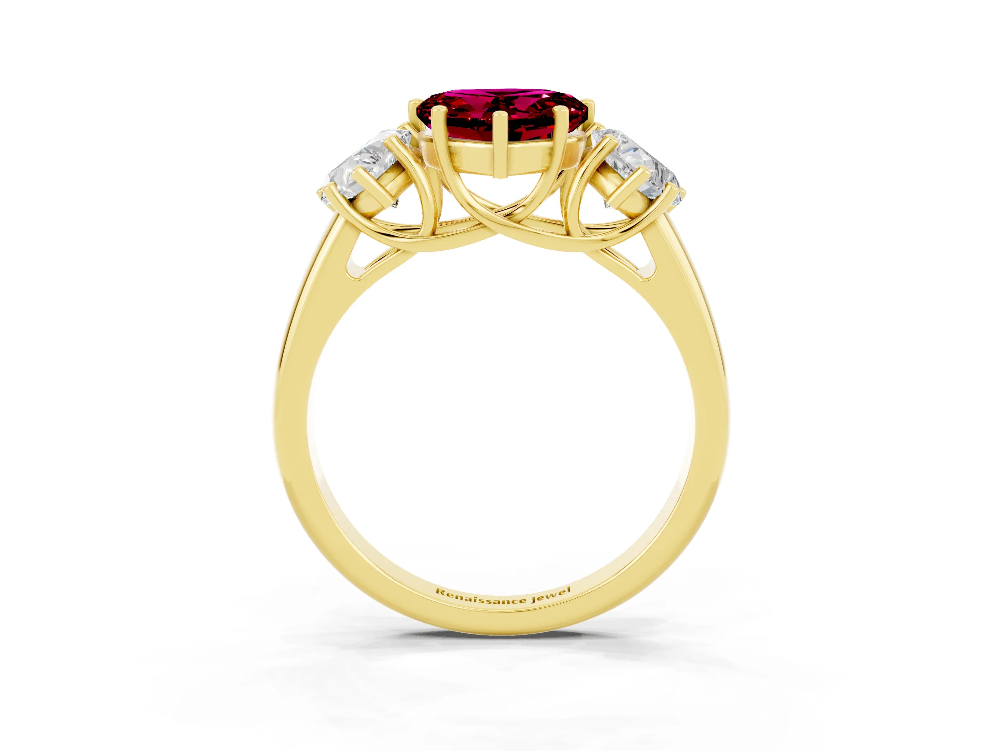 Yellow gold Three-Stone Heart Cut Garnet Engagement Ring with Prong Setting_3