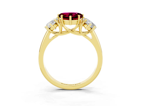 Yellow gold Three-Stone Heart Cut Garnet Engagement Ring with Prong Setting_3