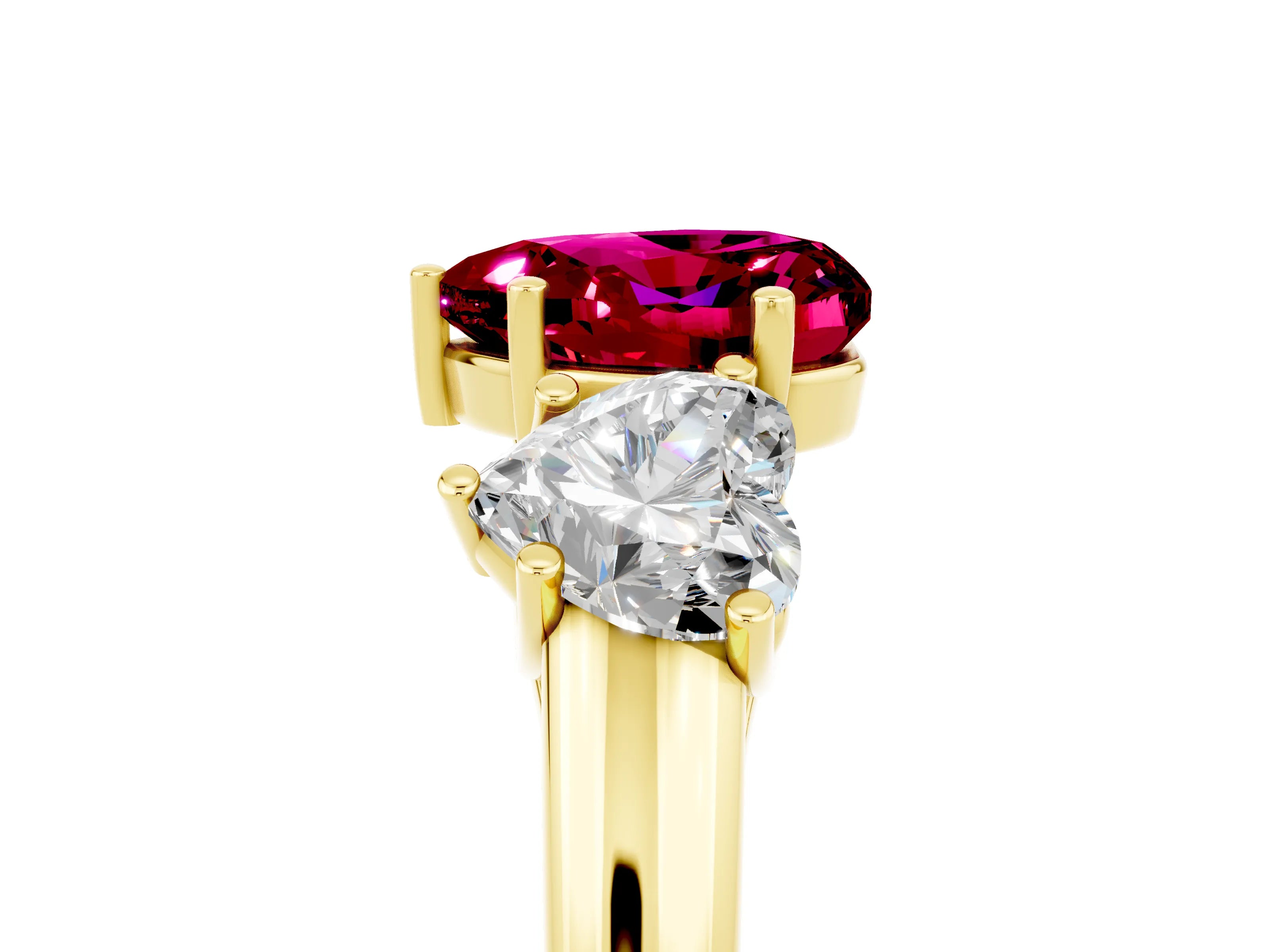 Yellow gold Three-Stone Heart Cut Garnet Engagement Ring with Prong Setting_5
