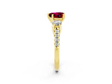 Yellow gold Three-Stone Heart Cut Garnet Pavé Band with Four-Prong Setting_2