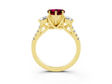 Yellow gold Three-Stone Heart Cut Garnet Pavé Band with Four-Prong Setting_3