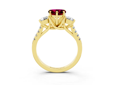 Yellow gold Three-Stone Heart Cut Garnet Pavé Band with Four-Prong Setting_3