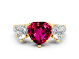 Yellow gold Three-Stone Heart Cut Garnet Ring with Pavé Band and Prong Setting_12