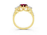 Yellow gold Three-Stone Heart Cut Garnet Ring with Pavé Band and Prong Setting_15