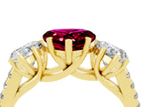 Yellow gold Three-Stone Heart Cut Garnet Ring with Pavé Band and Prong Setting_16