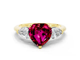Yellow gold Three-Stone Heart Cut Garnet Ring with Pear Side Stones and Four-Prong Setting
