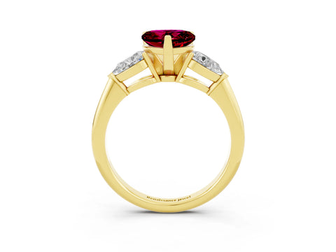 Yellow gold Three-Stone Heart Cut Garnet Ring with Pear Side Stones and Four-Prong Setting_3