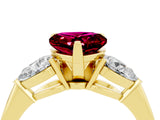 Yellow gold Three-Stone Heart Cut Garnet Ring with Pear Side Stones and Four-Prong Setting_4