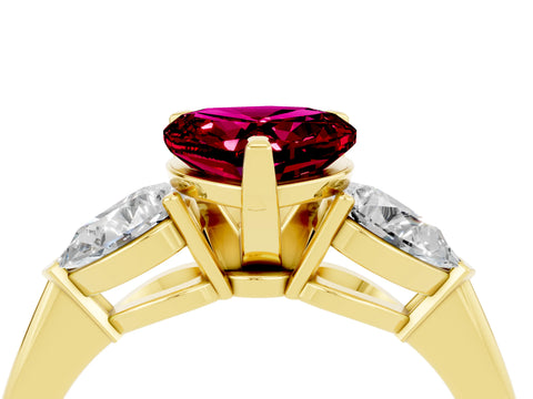 Yellow gold Three-Stone Heart Cut Garnet Ring with Pear Side Stones and Four-Prong Setting_4