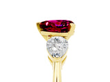 Yellow gold Three-Stone Heart Cut Garnet Ring with Pear Side Stones and Four-Prong Setting_5