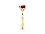 Yellow gold Three-Stone Heart Cut Garnet Ring with Pear  Side Stones in Four-Prong Setting_14