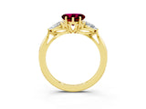 Yellow gold Three-Stone Heart Cut Garnet Ring with Pear  Side Stones in Four-Prong Setting_15
