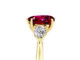 Yellow gold Three-Stone Heart Cut Garnet Ring with Pear  Side Stones in Four-Prong Setting_17