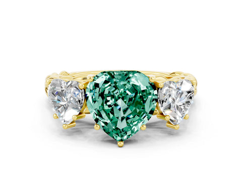 Yellow gold Three-Stone Heart Cut Green Sapphire Braided Band Ring with Four-Prong Setting_12