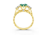 Yellow gold Three-Stone Heart Cut Green Sapphire Braided Band Ring with Four-Prong Setting_15