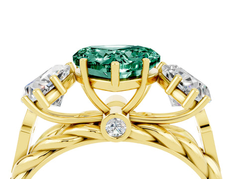 Yellow gold Three-Stone Heart Cut Green Sapphire Braided Band Ring with Four-Prong Setting_16