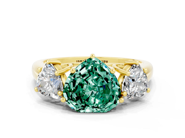 Yellow gold Three-Stone Heart Cut Green Sapphire Engagement Ring with Prong Setting