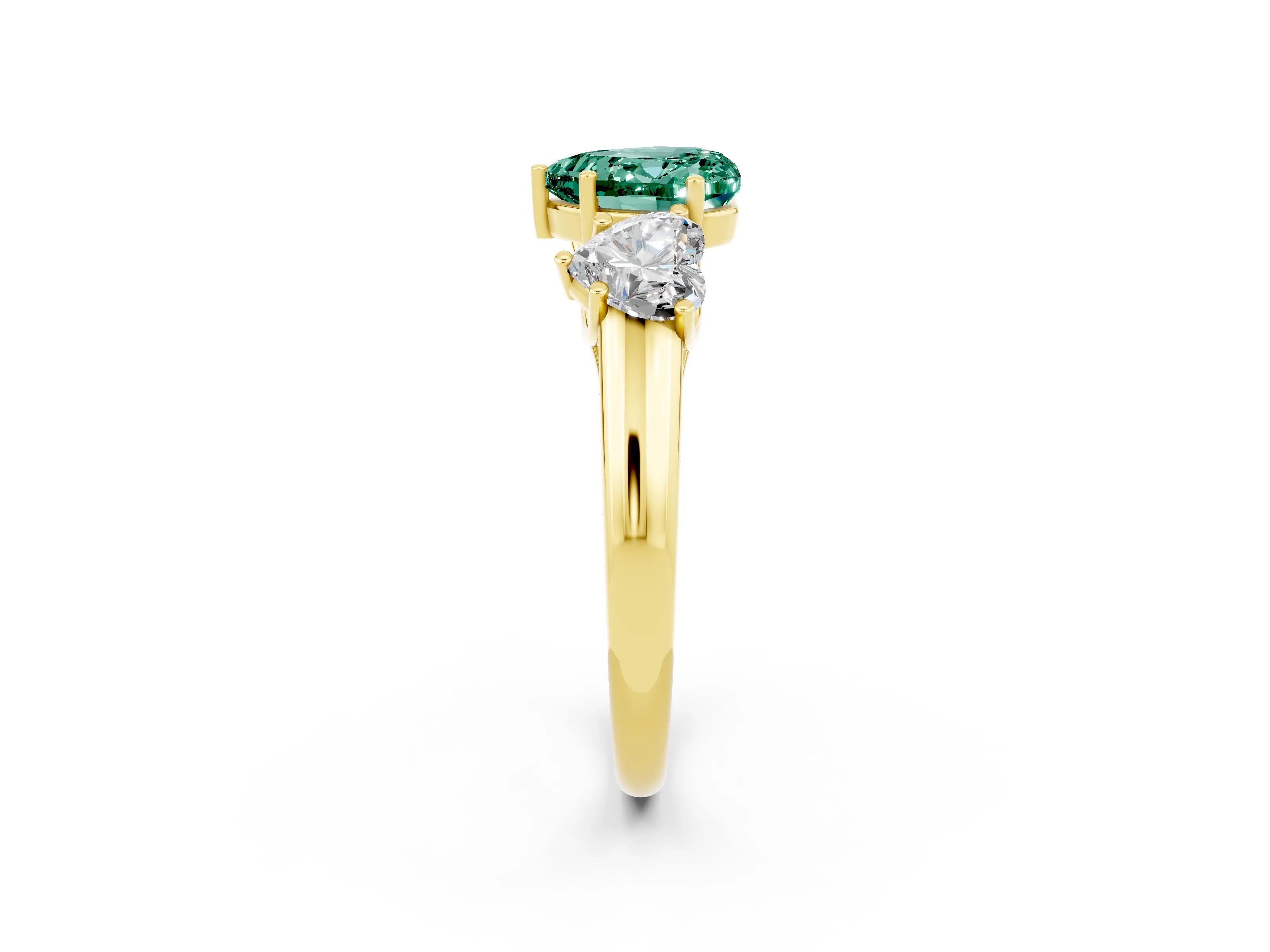 Yellow gold Three-Stone Heart Cut Green Sapphire Engagement Ring with Prong Setting_2