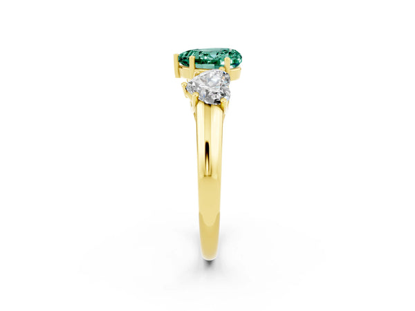Yellow gold Three-Stone Heart Cut Green Sapphire Engagement Ring with Prong Setting