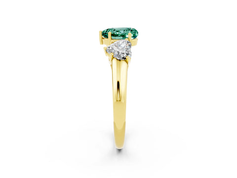 Yellow gold Three-Stone Heart Cut Green Sapphire Engagement Ring with Prong Setting_2