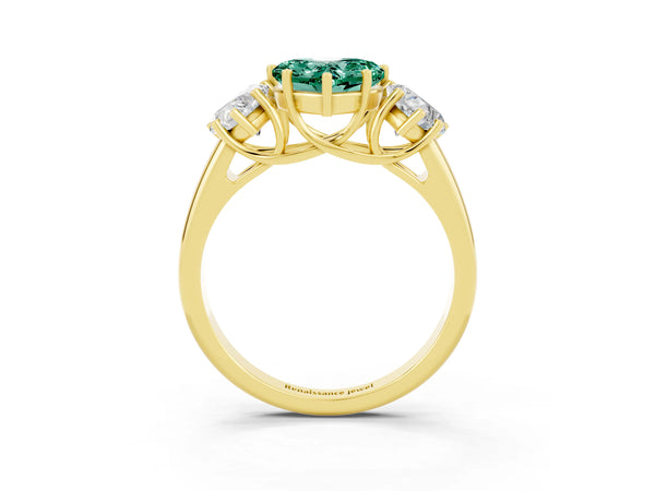 Yellow gold Three-Stone Heart Cut Green Sapphire Engagement Ring with Prong Setting