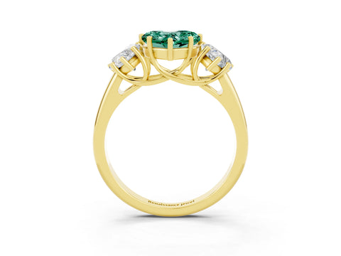 Yellow gold Three-Stone Heart Cut Green Sapphire Engagement Ring with Prong Setting_3