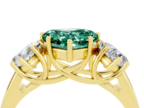 Yellow gold Three-Stone Heart Cut Green Sapphire Engagement Ring with Prong Setting_4